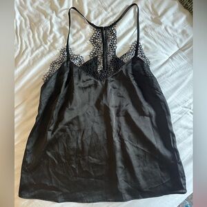 Daphnea Paris Black Satin Lace Racerback Camisole Tank
